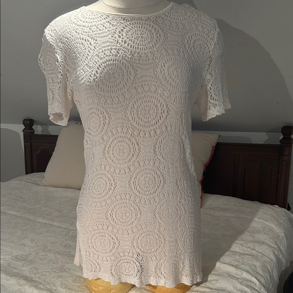 Y2K A&J Chic White crochet Tunic Top size M